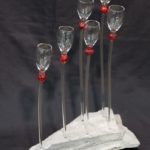 6 mundgeblasene Schnapsgläser ohne Fuß "im Stein"